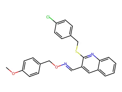 1-[2-[(4-chlorophenyl)methylsulfanyl]quinolin-3-yl]-N-[(4-methoxyphenyl)methoxy]methanimine structure
