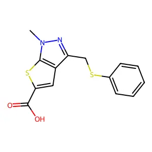 1-methyl-3-[(phenylsulfanyl)methyl]-1H-thieno[2,3-c]pyrazole-5-carboxylic acid structure