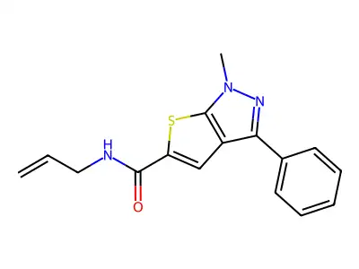 N-allyl-1-methyl-3-phenyl-1H-thieno[2,3-c]pyrazole-5-carboxamide structure