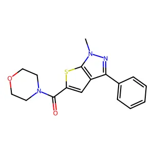 (1-methyl-3-phenyl-1H-thieno[2,3-c]pyrazol-5-yl)(morpholino)methanone structure