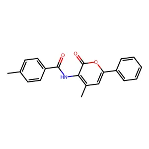 4-methyl-N-(4-methyl-2-oxo-6-phenyl-2H-pyran-3-yl)benzenecarboxamide structure