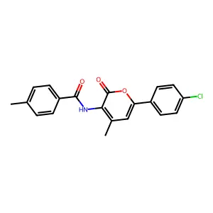N-[6-(4-chlorophenyl)-4-methyl-2-oxo-2H-pyran-3-yl]-4-methylbenzenecarboxamide structure