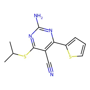 2-Amino-4-(isopropylsulfanyl)-6-(2-thienyl)-5-pyrimidinecarbonitrile structure