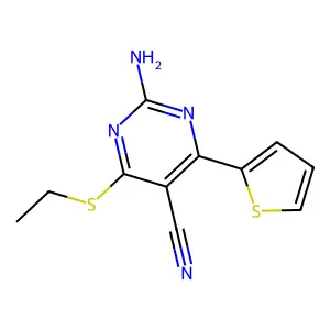 2-Amino-4-(ethylsulfanyl)-6-(2-thienyl)-5-pyrimidinecarbonitrile structure
