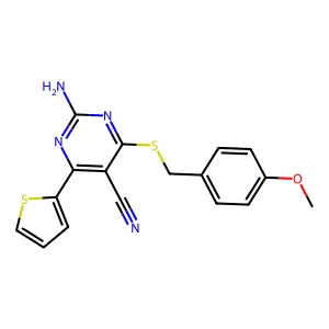 2-Amino-4-[(4-methoxybenzyl)sulfanyl]-6-(2-thienyl)-5-pyrimidinecarbonitrile structure