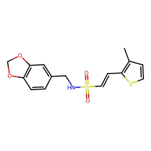 (E)-N-(1,3-benzodioxol-5-ylmethyl)-2-(3-methyl-2-thienyl)-1-ethenesulfonamide structure