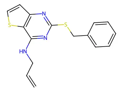 N-allyl-2-(benzylsulfanyl)thieno[3,2-d]pyrimidin-4-amine structure