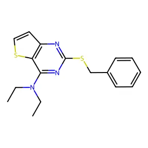 N-[2-(benzylsulfanyl)thieno[3,2-d]pyrimidin-4-yl]-N,N-diethylamine structure