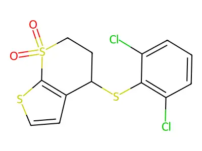4-(2,6-dichlorophenyl)sulfanyl-5,6-dihydro-4H-thieno[2,3-b]thiopyran 7,7-dioxide structure