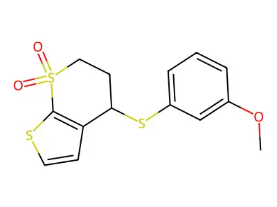 4-(3-methoxyphenyl)sulfanyl-5,6-dihydro-4H-thieno[2,3-b]thiopyran 7,7-dioxide structure