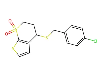 4-[(4-chlorobenzyl)sulfanyl]-3,4-dihydro-1lambda~6~-thieno[2,3-b]thiopyran-1,1(2H)-dione structure
