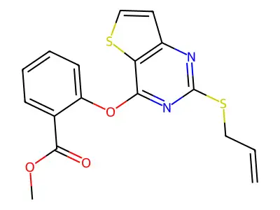 Methyl 2-{[2-(allylsulfanyl)thieno[3,2-d]pyrimidin-4-yl]oxy}benzenecarboxylate structure