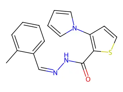 N-[(2-methylphenyl)methylideneamino]-3-pyrrol-1-ylthiophene-2-carboxamide structure