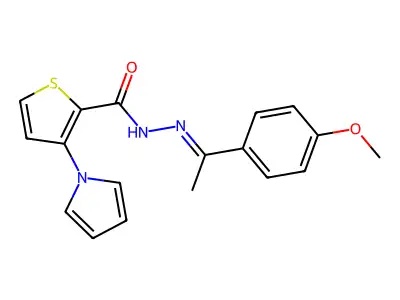 N-[1-(4-methoxyphenyl)ethylideneamino]-3-pyrrol-1-ylthiophene-2-carboxamide structure