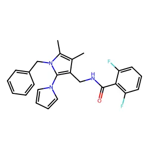 N-[(1-benzyl-4,5-dimethyl-2-pyrrol-1-ylpyrrol-3-yl)methyl]-2,6-difluorobenzamide structure