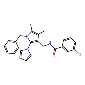 N-[(1-benzyl-4,5-dimethyl-2-pyrrol-1-ylpyrrol-3-yl)methyl]-3-chlorobenzamide structure