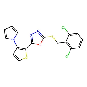 2-[(2,6-dichlorobenzyl)sulfanyl]-5-[3-(1H-pyrrol-1-yl)-2-thienyl]-1,3,4-oxadiazole structure