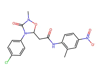2-[4-(4-chlorophenyl)-2-methyl-3-oxo-1,2,4-oxadiazolidin-5-yl]-N-(2-methyl-4-nitrophenyl)acetamide structure