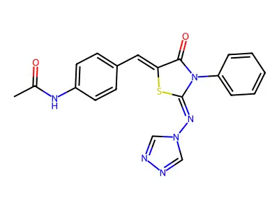 N-(4-{[4-oxo-3-phenyl-2-(4H-1,2,4-triazol-4-ylimino)-1,3-thiazolan-5-yliden]methyl}phenyl)acetamide structure