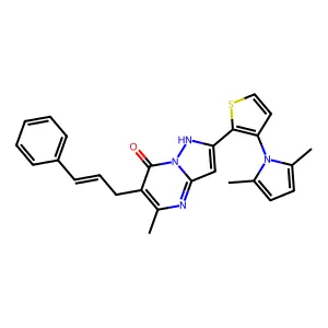 2-[3-(2,5-dimethyl-1H-pyrrol-1-yl)-2-thienyl]-5-methyl-6-[(E)-3-phenyl-2-propenyl]pyrazolo[1,5-a]pyrimidin-7-ol structure