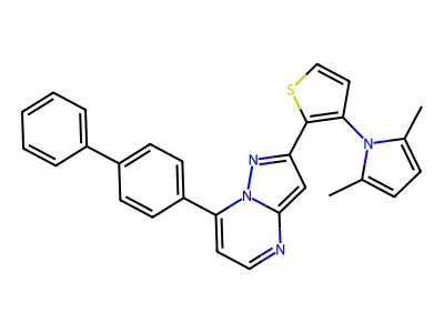 7-[1,1'-biphenyl]-4-yl-2-[3-(2,5-dimethyl-1H-pyrrol-1-yl)-2-thienyl]pyrazolo[1,5-a]pyrimidine structure