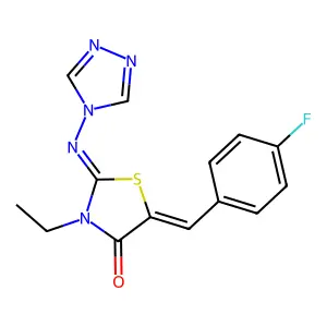 3-ethyl-5-[(4-fluorophenyl)methylidene]-2-(1,2,4-triazol-4-ylimino)-1,3-thiazolidin-4-one structure