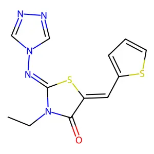 3-ethyl-5-(thiophen-2-ylmethylidene)-2-(1,2,4-triazol-4-ylimino)-1,3-thiazolidin-4-one structure