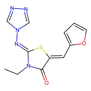 3-ethyl-5-[(furan-2-yl)methylidene]-2-[(4H-1,2,4-triazol-4-yl)imino]-1,3-thiazolidin-4-one structure