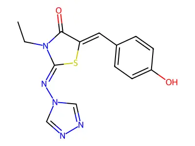 3-ethyl-5-[(4-hydroxyphenyl)methylidene]-2-(1,2,4-triazol-4-ylimino)-1,3-thiazolidin-4-one structure