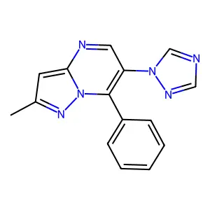 2-methyl-7-phenyl-6-(1H-1,2,4-triazol-1-yl)pyrazolo[1,5-a]pyrimidine structure