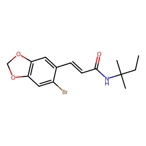 3-(6-bromo-1,3-benzodioxol-5-yl)-N-(2-methylbutan-2-yl)prop-2-enamide structure