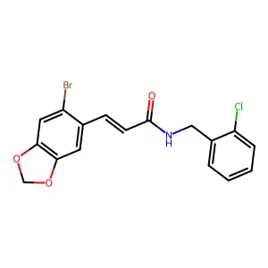 3-(6-bromo-1,3-benzodioxol-5-yl)-N-[(2-chlorophenyl)methyl]prop-2-enamide structure