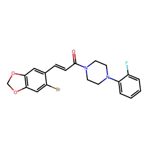 (E)-3-(6-bromo-1,3-benzodioxol-5-yl)-1-[4-(2-fluorophenyl)piperazino]-2-propen-1-one structure