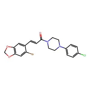 (E)-3-(6-bromo-1,3-benzodioxol-5-yl)-1-[4-(4-chlorophenyl)piperazino]-2-propen-1-one structure