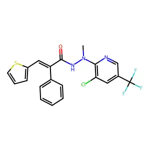 (E)-N'-[3-chloro-5-(trifluoromethyl)-2-pyridinyl]-N'-methyl-2-phenyl-3-(2-thienyl)-2-propenohydrazide structure