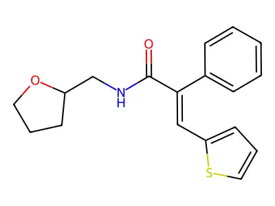 N-(oxolan-2-ylmethyl)-2-phenyl-3-thiophen-2-ylprop-2-enamide structure