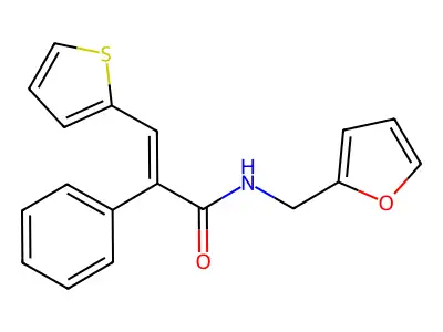 N-(furan-2-ylmethyl)-2-phenyl-3-thiophen-2-ylprop-2-enamide structure