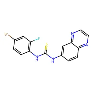 N-(4-bromo-2-fluorophenyl)-N'-(6-quinoxalinyl)thiourea structure