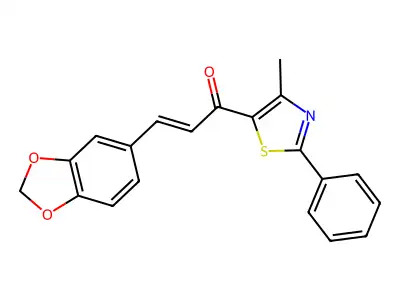 (E)-3-(1,3-benzodioxol-5-yl)-1-(4-methyl-2-phenyl-1,3-thiazol-5-yl)-2-propen-1-one structure