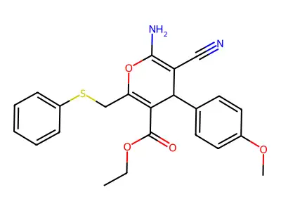 ethyl 6-amino-5-cyano-4-(4-methoxyphenyl)-2-[(phenylsulfanyl)methyl]-4H-pyran-3-carboxylate structure