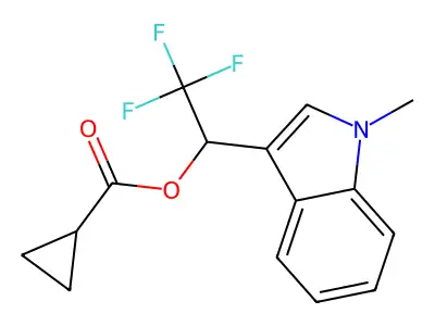 2,2,2-trifluoro-1-(1-methyl-1H-indol-3-yl)ethyl cyclopropanecarboxylate structure