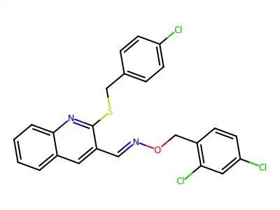 1-[2-[(4-chlorophenyl)methylsulfanyl]quinolin-3-yl]-N-[(2,4-dichlorophenyl)methoxy]methanimine structure