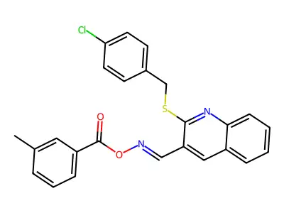 [[2-[(4-chlorophenyl)methylsulfanyl]quinolin-3-yl]methylideneamino] 3-methylbenzoate structure