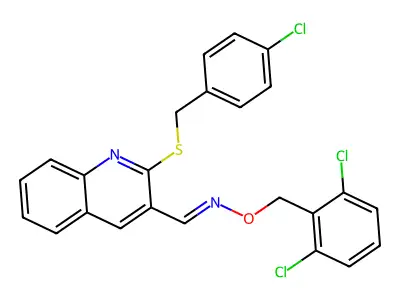 1-[2-[(4-chlorophenyl)methylsulfanyl]quinolin-3-yl]-N-[(2,6-dichlorophenyl)methoxy]methanimine structure