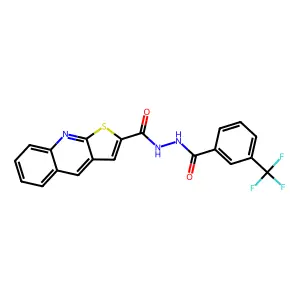 N'-[3-(trifluoromethyl)benzoyl]thieno[2,3-b]quinoline-2-carbohydrazide structure