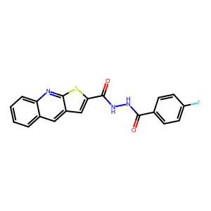 N'-(4-fluorobenzoyl)thieno[2,3-b]quinoline-2-carbohydrazide structure