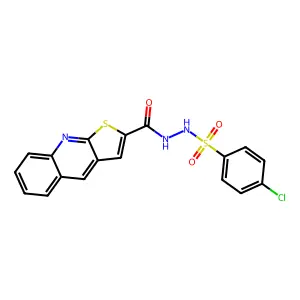 4-chloro-N'-(thieno[2,3-b]quinolin-2-ylcarbonyl)benzenesulfonohydrazide structure