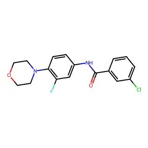 3-chloro-N-(3-fluoro-4-morpholinophenyl)benzenecarboxamide structure