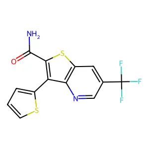 3-(2-Thienyl)-6-(trifluoromethyl)thieno[3,2-b]pyridine-2-carboxamide structure
