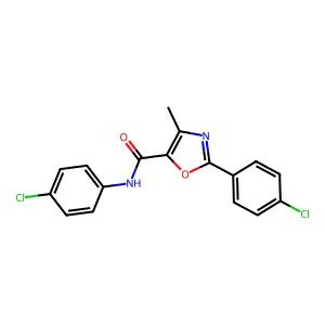 N,2-bis(4-chlorophenyl)-4-methyl-1,3-oxazole-5-carboxamide structure